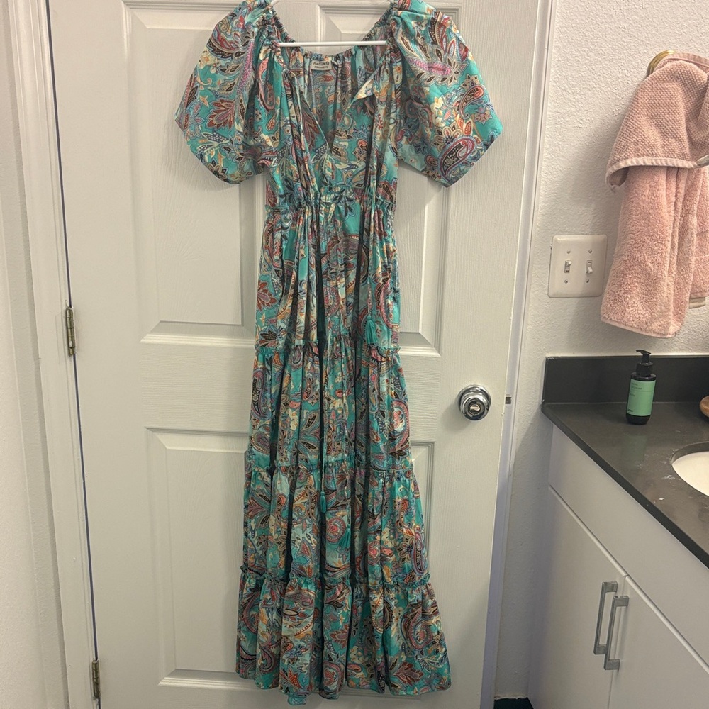 Elegant Teal Paisley Maxi Dress